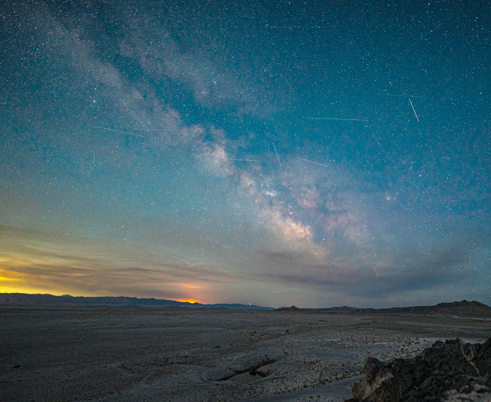 Full frame before — satellite trails across the sky